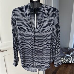 Cloth & Stone Black and White Notched Collar Button Down Shirt